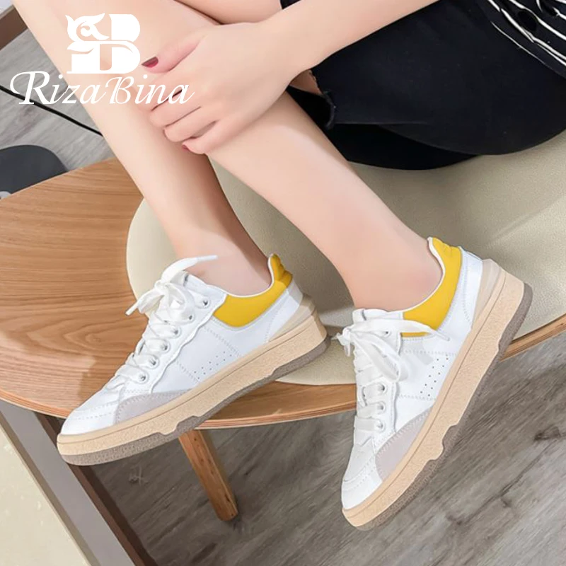 

RIZABINA Women Sneaker Real Leather 2022 New Fashion Spring Flats Shoes For Woman Casual Daily Lady Home Footwear Size 35-40