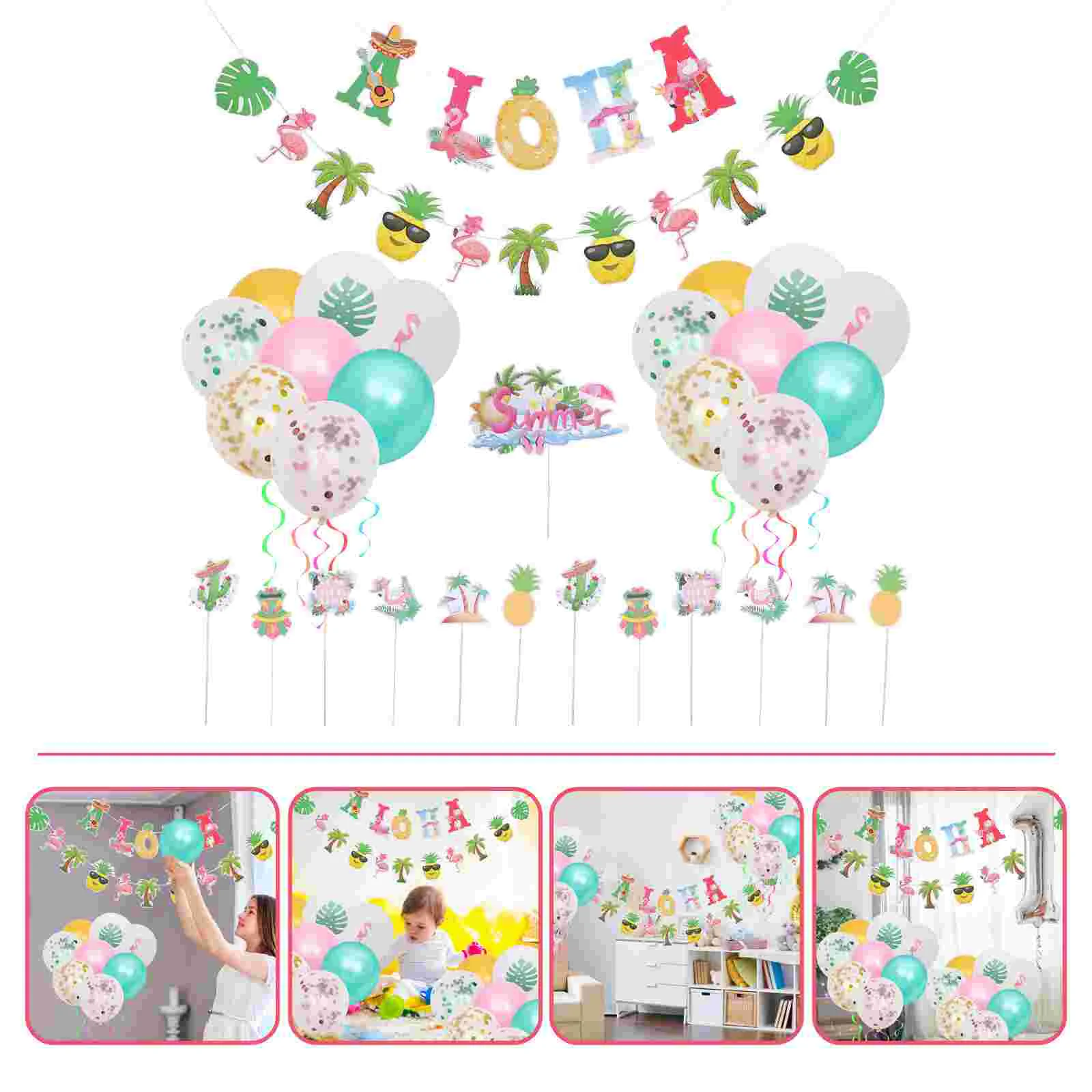 

Hawaiian Decoration Pineapple Balloons Birthday Banner Practical Party Supplies Cake Topper LaTeX Banquet