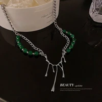 lovoacc vintage green color beaded lava choker necklaces for women double layers chunky cuban chain pendant necklace jewellery