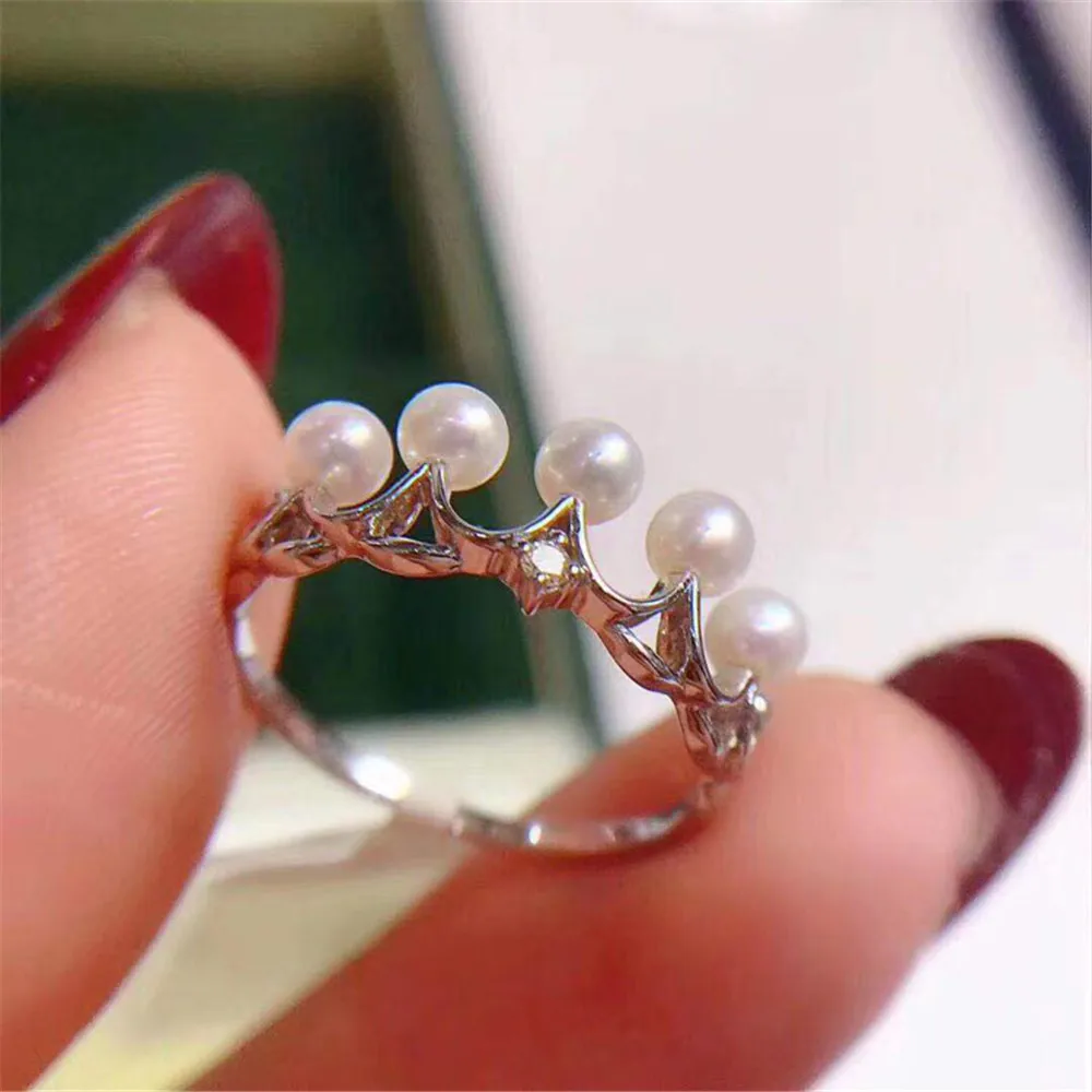 

DIY Pearl Ring Accessories empty holder S925 pure silver Natural Pearl Ring Crown with multiple beads 4-5mm round beads No Pearl