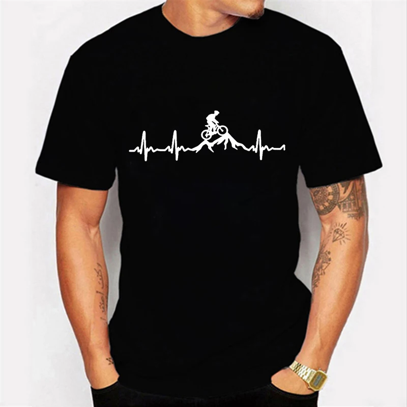 

Mountain Bike Heartbeat Biking Print Mens T-shirts Casual Print 2023 Summer Short Sleeves BLACK Tshirt Tees Plus Size Camiseta
