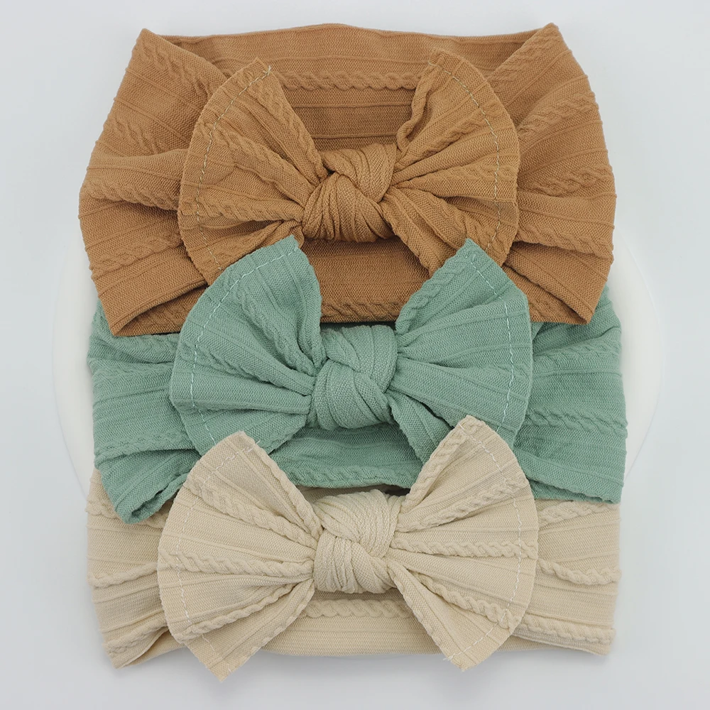 3Pcs Bow Cable Knit Baby Headbands Lot Elastic Baby Girl Headband Newborn Turban Children Kids Headwear Toddler Hair Accessories