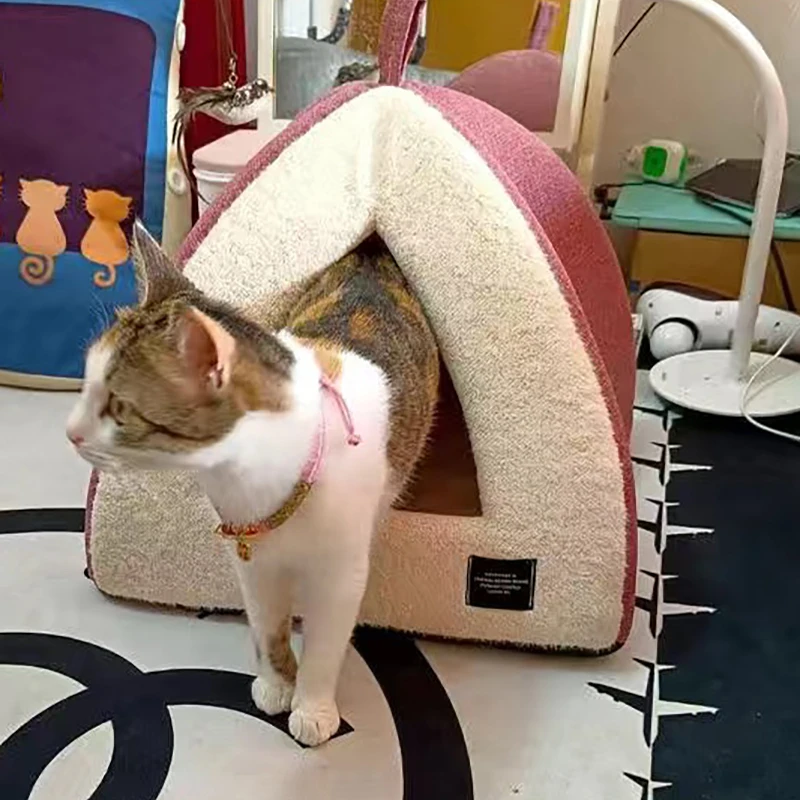 

Puppy House Cute Cat Kennel Autumn And Winter Warm Semi-Enclosed Small Dog Nesk Detachable Indoors Cave Animal Bed Pet Supplies