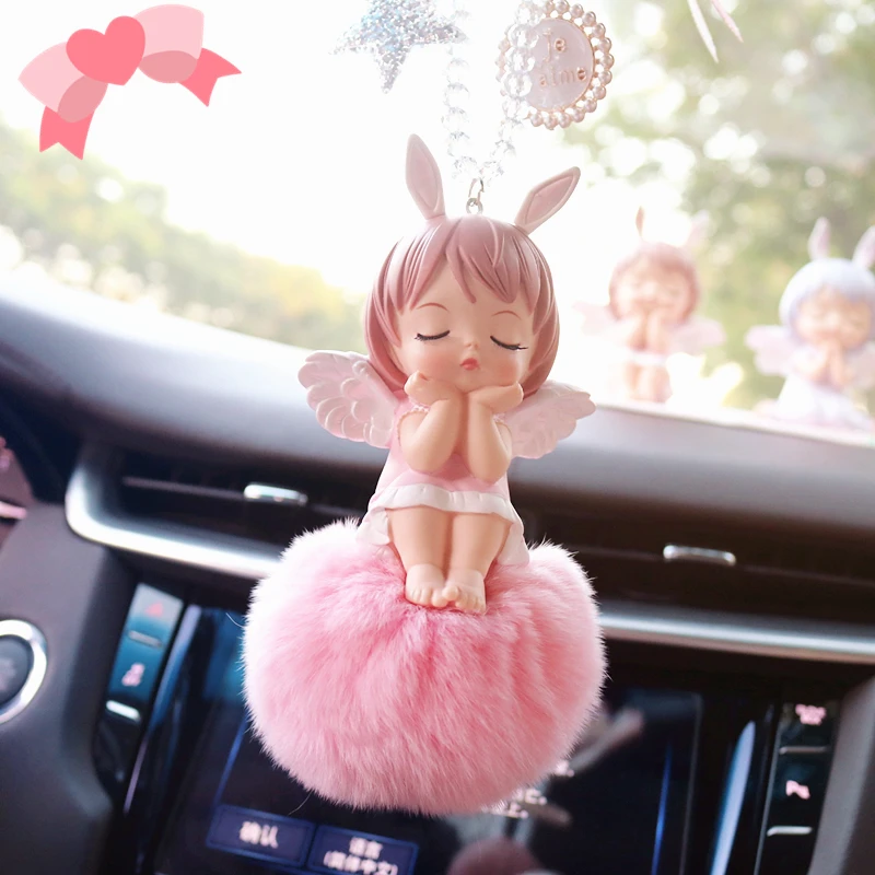 

Pink Cartoon Car Rearview Mirror Decoration Pendant Cute Angel Doll Cartoon Pendant Interior Anime Car Accessories for Girls