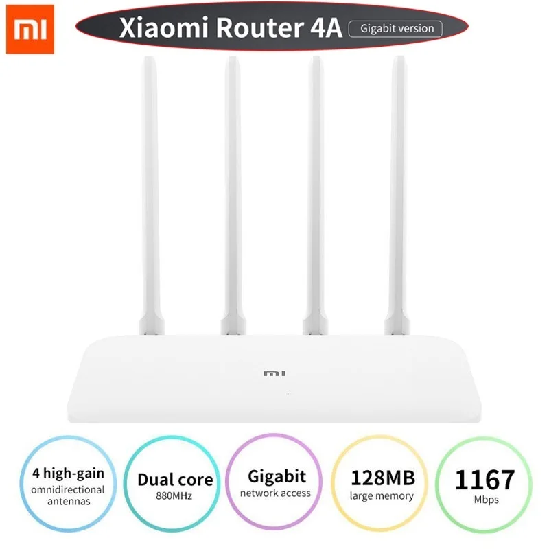 

Маршрутизатор Xiaomi Mi, роутер 4A гигабитная версия 2,4 ГГц 5 ГГц WiFi 1167 Мбит/с WiFi ретранслятор 128 Мб DDR3 с высоким коэффициентом усиления, 4 антенны, с...