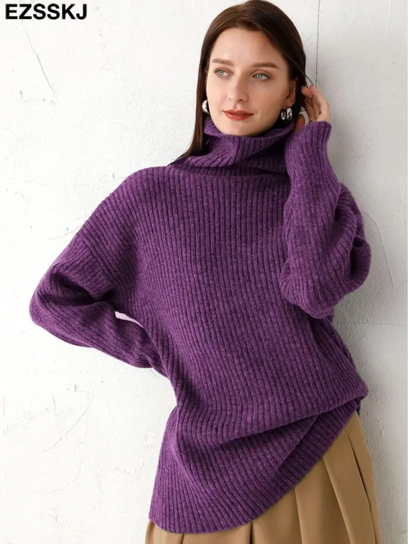 

cashmere Autumn Winter highneck thick oversize Sweater pullovers Women 2021 LOOSE sweater pullovers female Long Sleeve