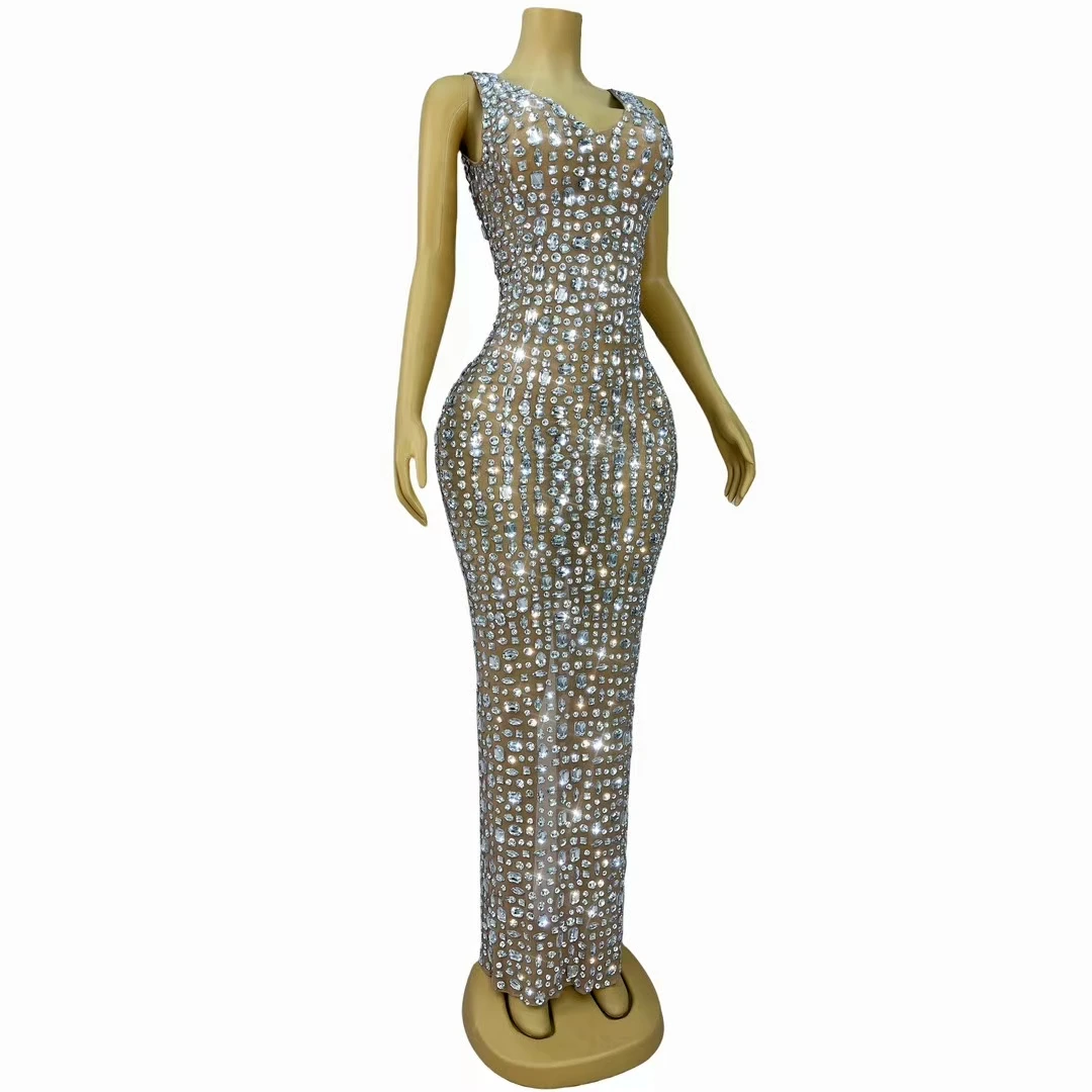 Сексуальное сетчатое платье для выпускного вечера с блестящими стразами