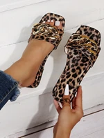 chain decor leopard slide sandals