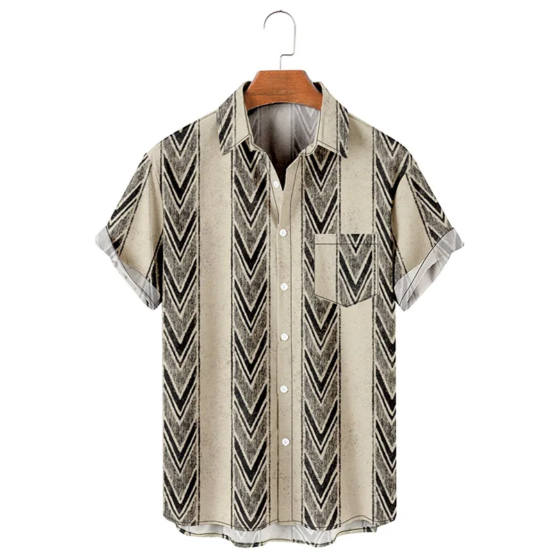 

Vintage Striped Printing Men‘s Holiday Breathable Short Sleeve Tee Shirt