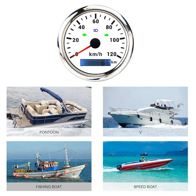 

85MM Marine GPS Speedometer 0-120KM/H Speedometer with Turn Signal Signal Odometer for Motorcycle ATV Yacht Ship