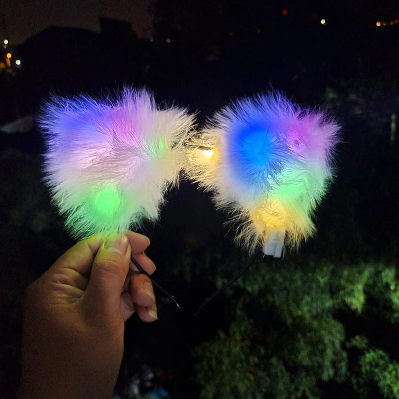 Ободок для волос C6UD в форме лисьего уха с подсветкой симпатичный держатель мытья