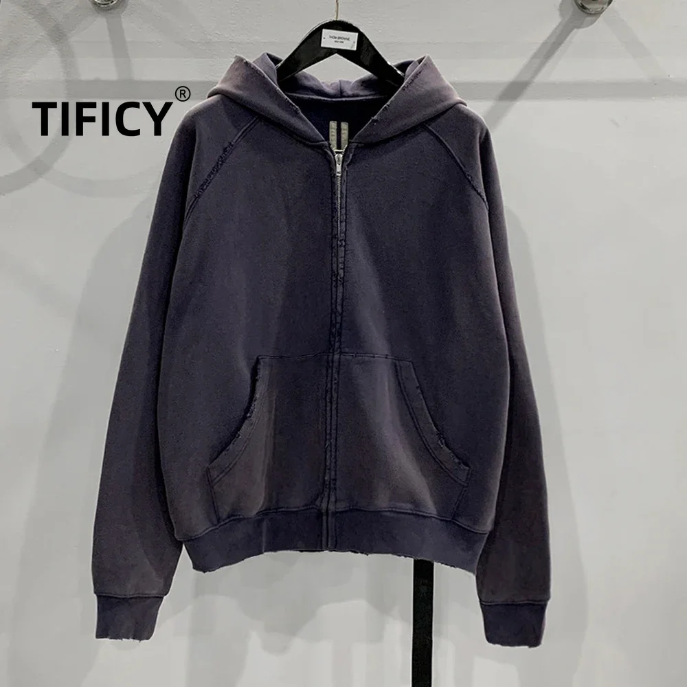 TIFICY высокий Женский свитшот Мужская и женская новая потертая куртка на молнии с