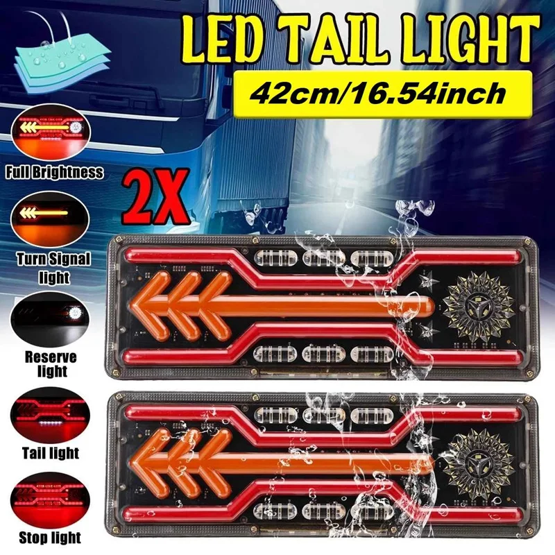 

1Pair 24V LED Truck Taillight Brake Light Flowing Turn Signal Indicator Lamp Reverse Stop Tail Light For Lorry Trailer