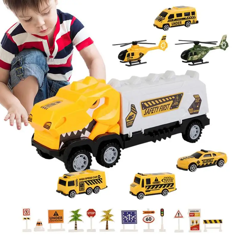 

Dinosaur Car Truck Double Door Trunk Dino Trucks Toys Toy Construction Trucks For Boys Girls With Small Cars Disassemble Toy Car