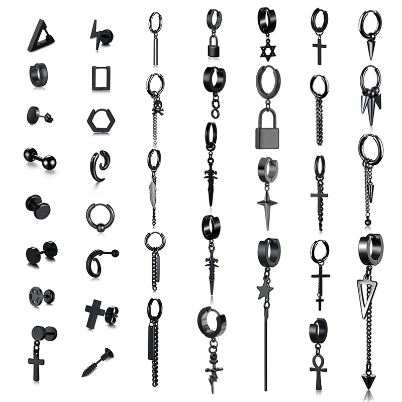 

1 шт. готические серьги-кольца в стиле панк для мужчин и женщин, черные серьги Huggie из нержавеющей стали, украшения для ушей, геометрические по...