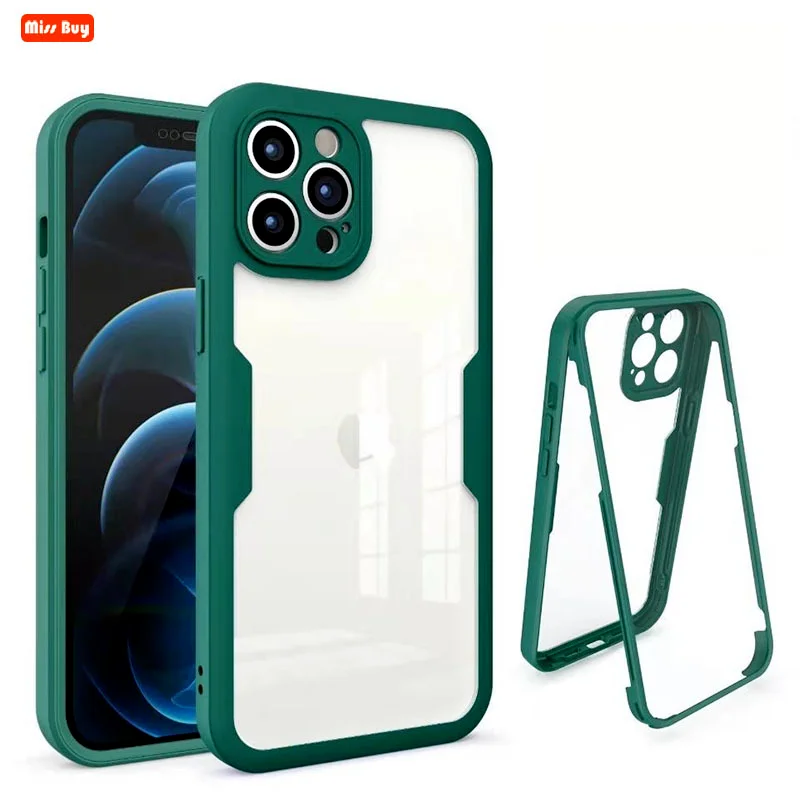 

360 Full Body Protection Transparent Phone Case For iPhone 13 12 11 Pro Max X XR XS 7 8 Plus Front Screen Shockproof Soft Cover