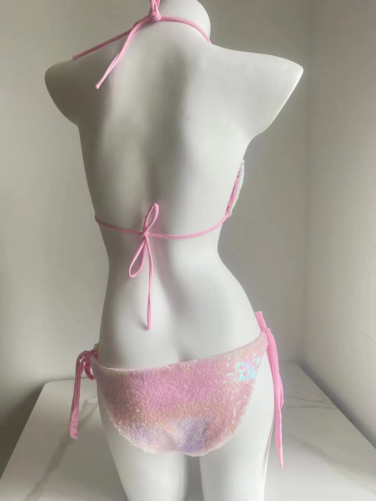 Женское сексуальное розовое бикини с блестками бриллиантовые драгоценные камни