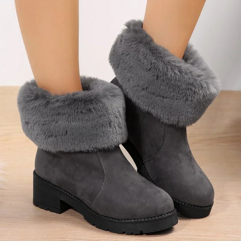 

Fur Snow Boots Women Warm Chunky Cotton Boots Non-slip Ankle Boots for Women Padded Casual Comfort Suede Winter Boots Ladies