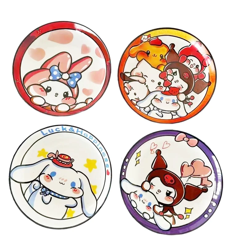 

New Sanrio HelloKitty MyMelody Kuromi Dinner Plate Kawaii Household Ceramic Heat Resistant Girls Personality Bowl Tableware Gift