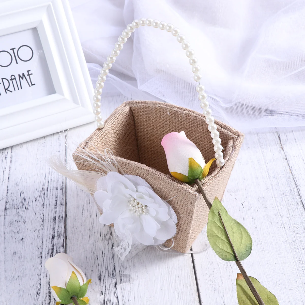 

Basket Flower Girl Weddingburlap Baskets Weddings Rustic Buralp Smallhandle White Storage Wicker Vintage Ceremony Candy Party