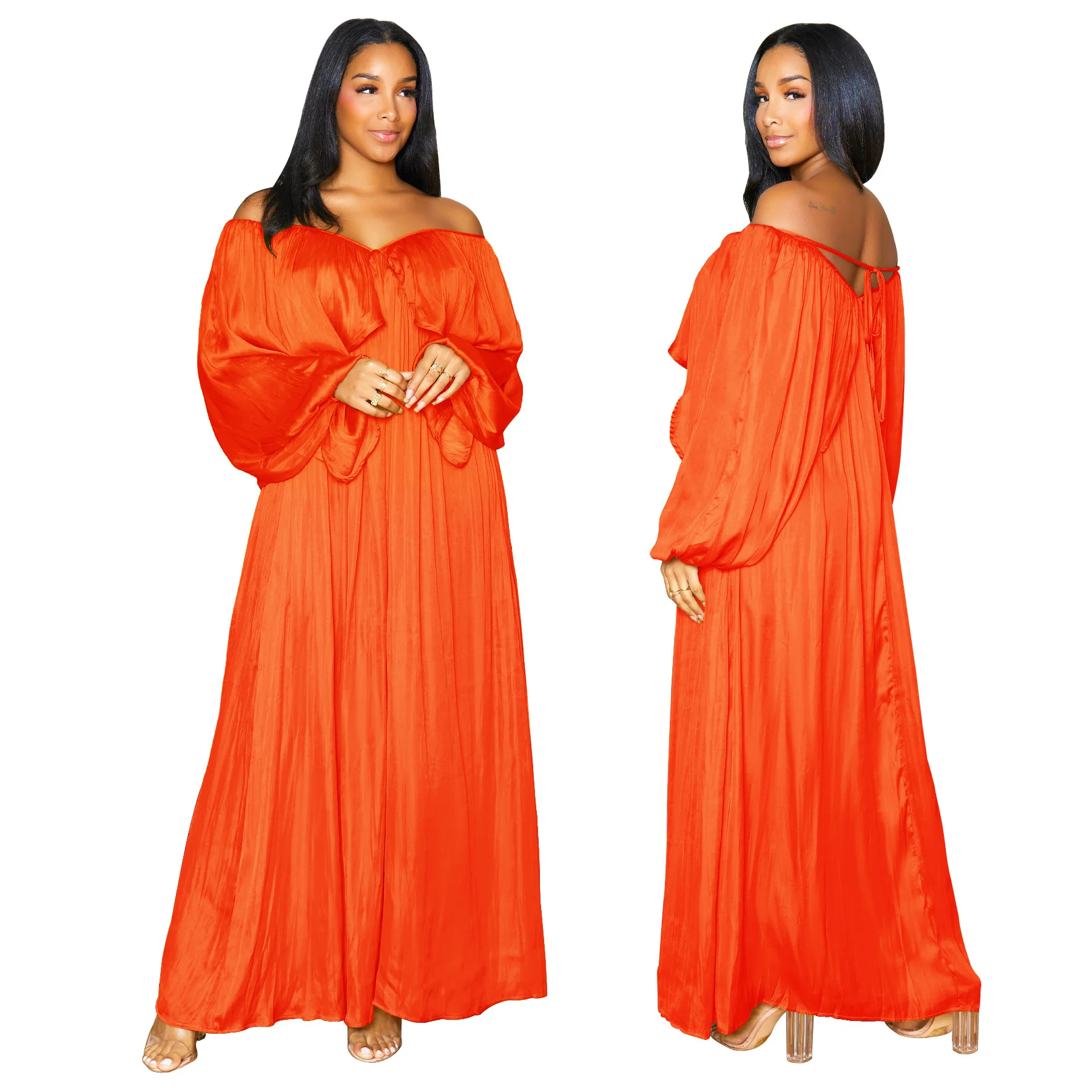 

Новое поступление весна 2023, Африканское женское однотонное длинное платье из полиэстера с длинным рукавом, платье макси, африканские платья для женщин