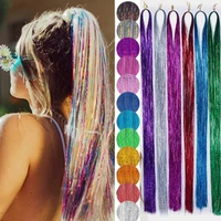 glitter hair tinsel false synthetic hair straight ponytail headdress hair extension sparkle shiny holographic laser styling tool