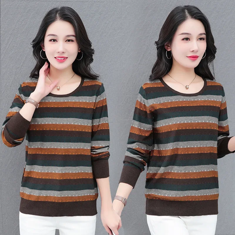 Трикотажный свитер в полоску для мам среднего возраста повседневный пуловер с
