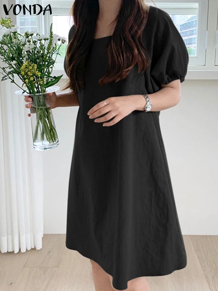 

Summer DressWomen Sundress 2023 VONDA Sexy Square Collar Backless Beach Sundress Fashion Short Puff Sleeve Party Vestidos