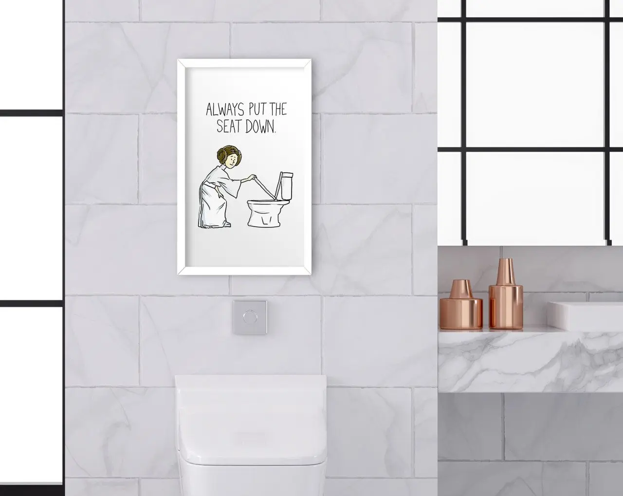 

BK Home Bathroom Toilet Decorative Wood White Framed Tablo-16
