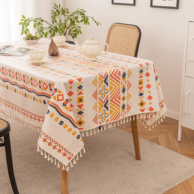 

Bohemia Wash-free Tablecloth TPU Waterproof and Oil-proof National Coffee Table Cloth Homestay Tassel Tablecloth Cover Nordic