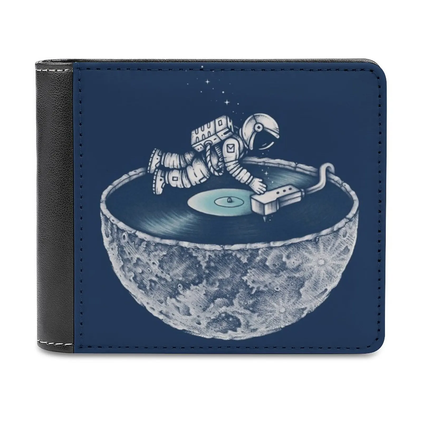 

Space Tune Leather Wallet Credit Card Holder Luxury Wallet Moon Astronaut Vinyl Music Stars Asteroidday Personalized Wallet