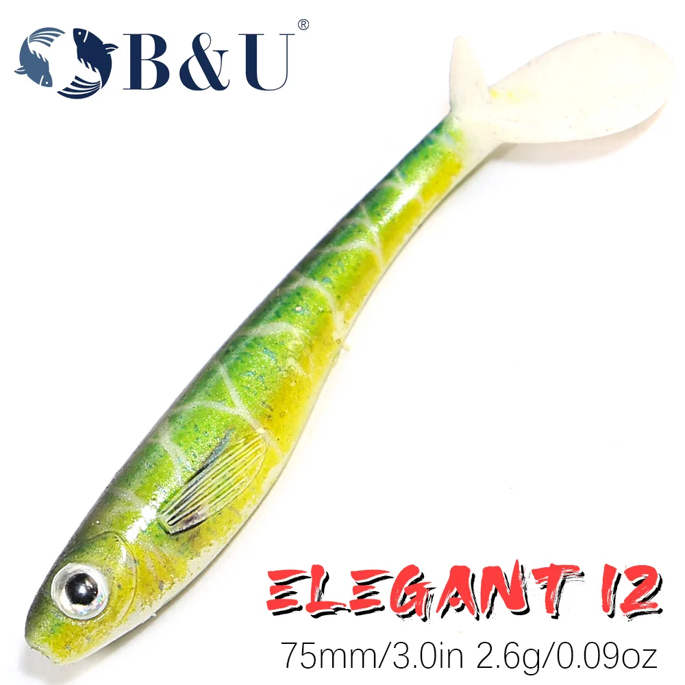 B & U 3 шт. 75 мм Shad Soft Swimbait Рыболовная приманка Воблеры для щуки Zander Bass Paddle T Tail Pesca