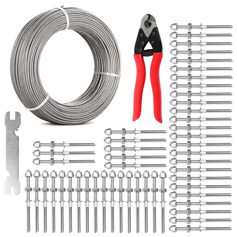 50Pcs Cable Railing Hardware Kit with 100 meter  Wire Rope 1/8