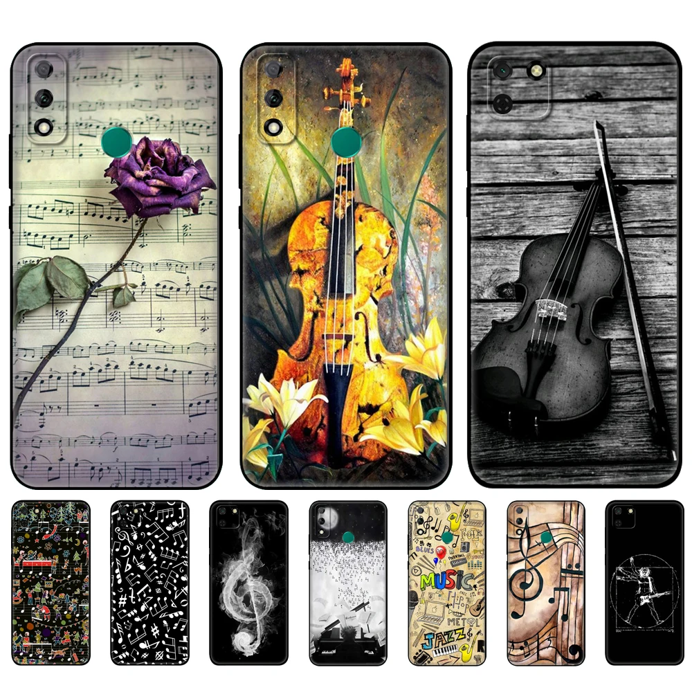 Черный чехол из ТПУ для Huawei Y9S, Y6S, Y8S, Y5P, Y7P, Y8P, чехол для Huawei Y5 lite Prime, Y6 2019, Классический чехол с музыкальными нотами, скрипкой