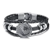mens multi layer poker leather cuff bracelet with friendship retro rider poker leather bracelet