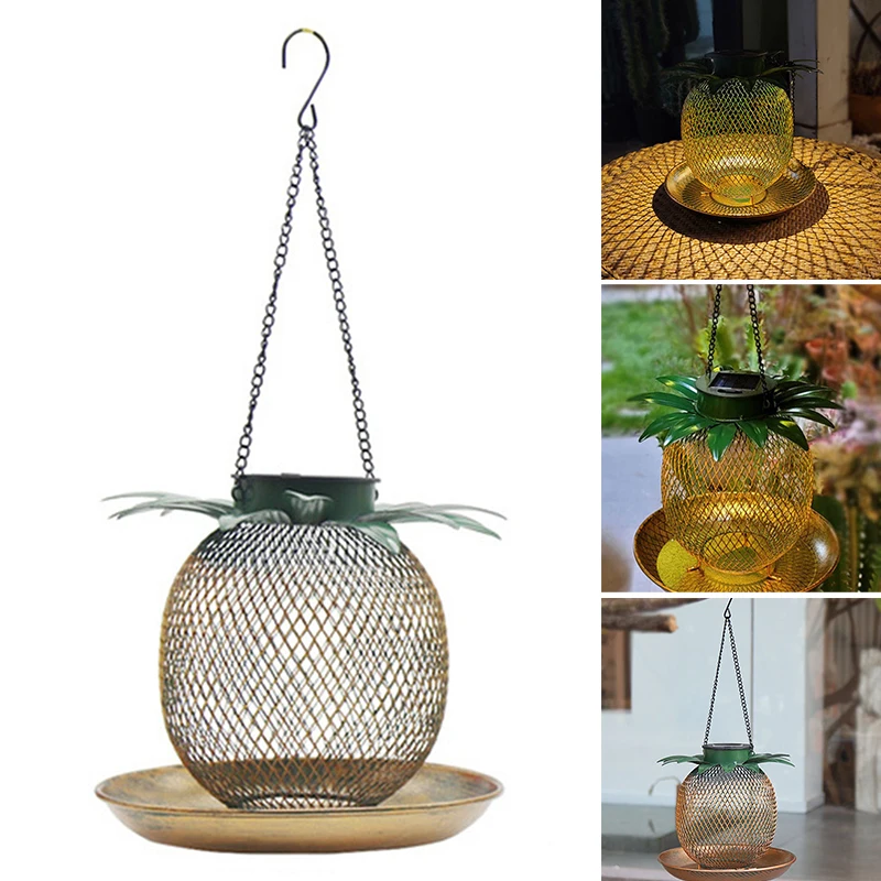 

Newly Solar Bird Feeder Outdoor Bird Feeder With Led Light Hollow Copper Wild Bird Cage For Outdoor Garden Yard Lawn Decor