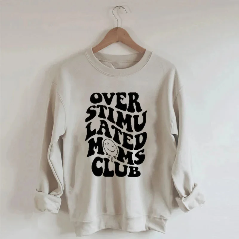 

Rheaclot Overstimulated Moms Club Print Women's Retro Vintage Cotton Long Sleeves Sweatshirt