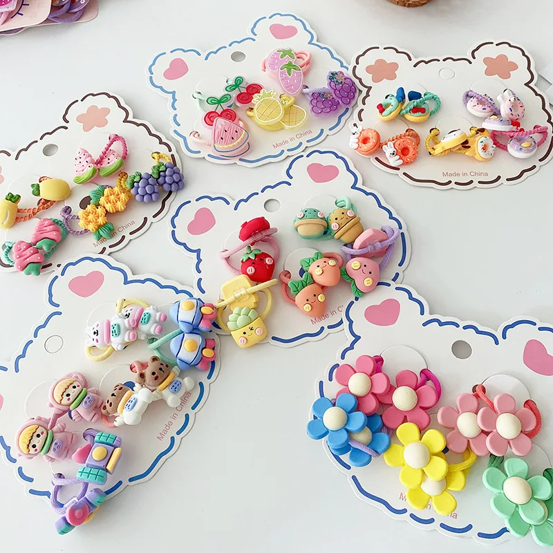 

10pcs Korean Kawaii Hair Tie Bow Animal Fruit Elastic Hair Bands for Litter Girls Baby Headwear Girls Kids Hair Accessories