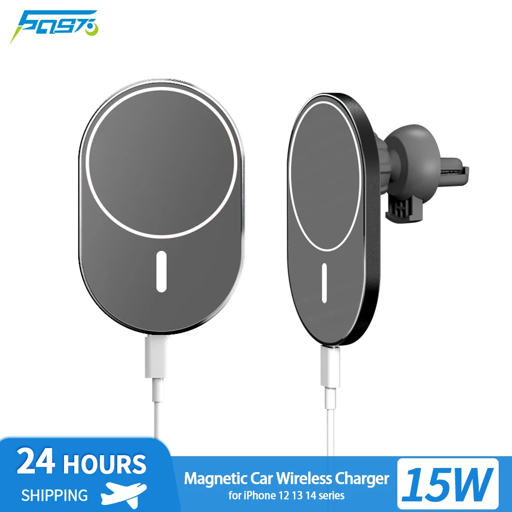 

Магнитное беспроводное автомобильное зарядное устройство 15 Вт для iPhone 12 13 14 Pro Max Magcafe Qi, быстрая зарядка, держатель для телефона с вентиляционным отверстием и кабелем Type-C