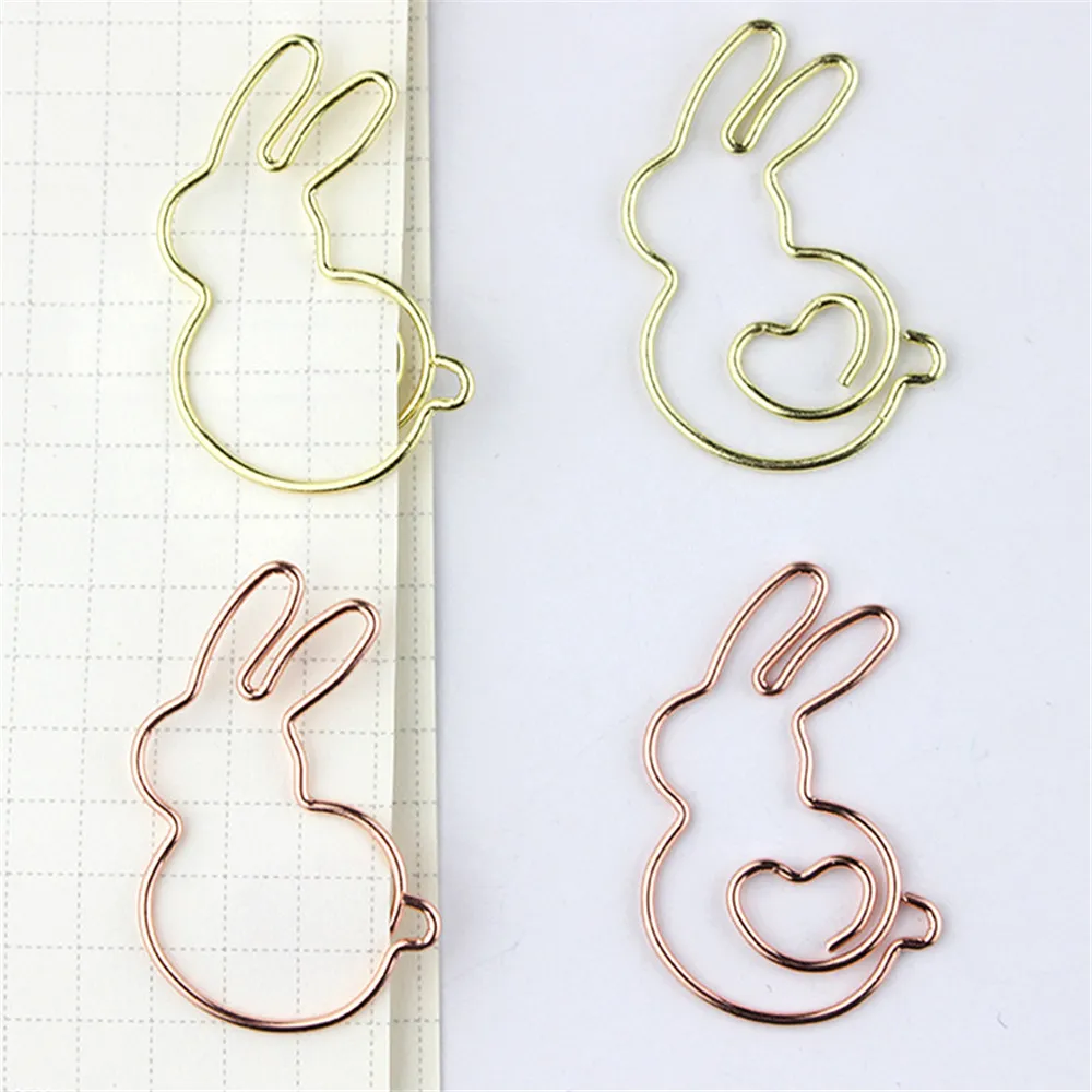 

10Pcs Rabbit Shape Paper Clips Gold Rose Gold Cute Bookmark Metal Binder Clips Photos Tickets Notes Letter Organizer Clip