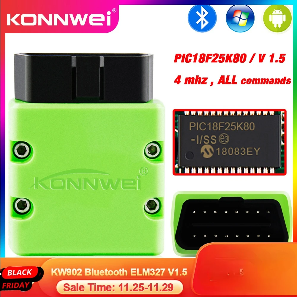 Автомобильный Bluetooth-сканер KONNWEI ELM327 V1.5, компактный считыватель кодов для Android-телефонов