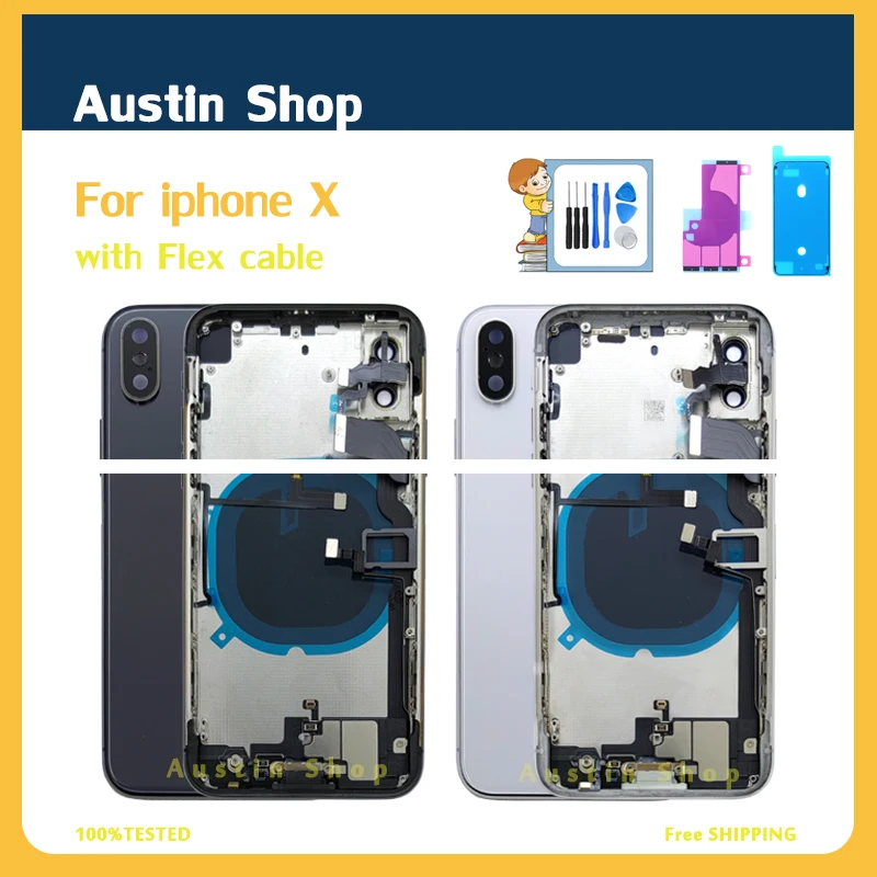 

Полный корпус для Iphone X XR задняя крышка батарейного отсека задний корпус средняя рамка Шасси + заднее стекло с гибким кабелем запчасти в сбор...