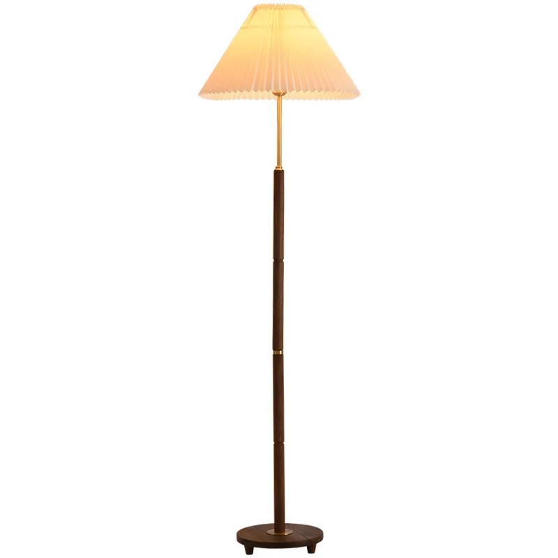 

Modern Simple Floor Lamps Foyer Bed Room Study LED Lighting Wood Body Pleated Fabric Lampshade E27 LED Bulbs Lustre Home Decor