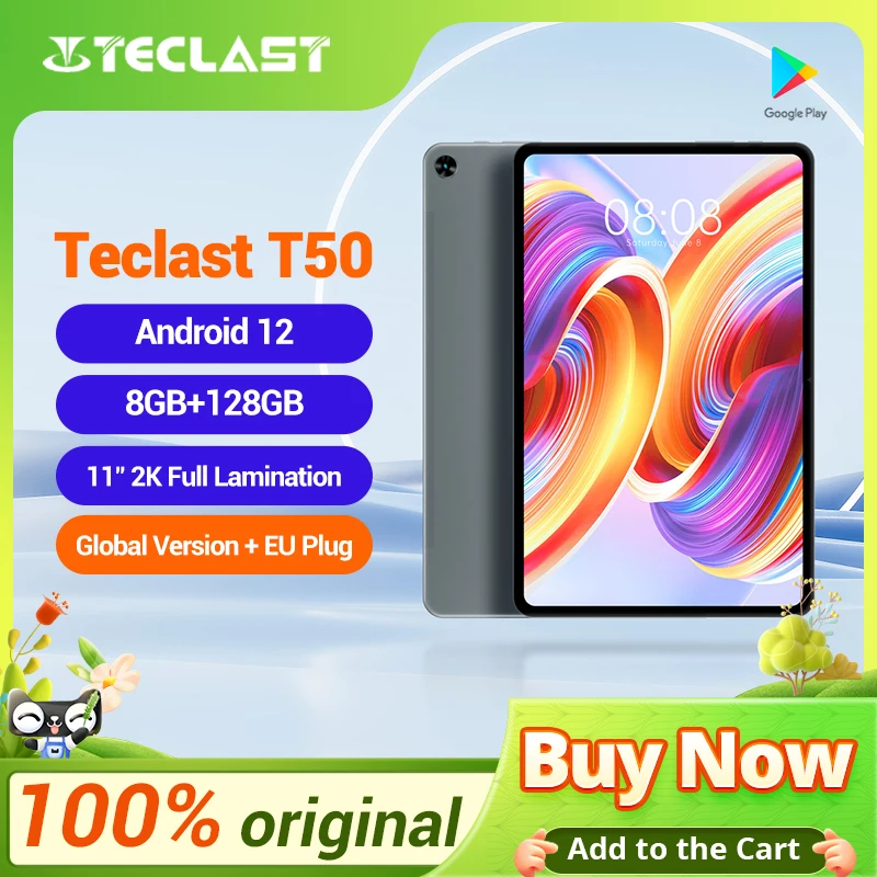 

Teclast T50 Type-C 18W Fast Charging 11" 2K Tablet Android 12 2000x1200 8GB RAM 128GB ROM UNISOC T616 Octa Core 4G Network GPS