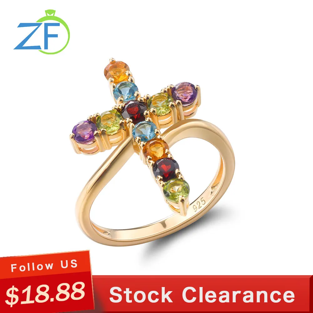 

GZ ZONGFA Original 925 Sterling Silver Cross Ring for Women 1.5 Carats Natural Amethyst Mixed Color Gems Fashion Fine Jewelry