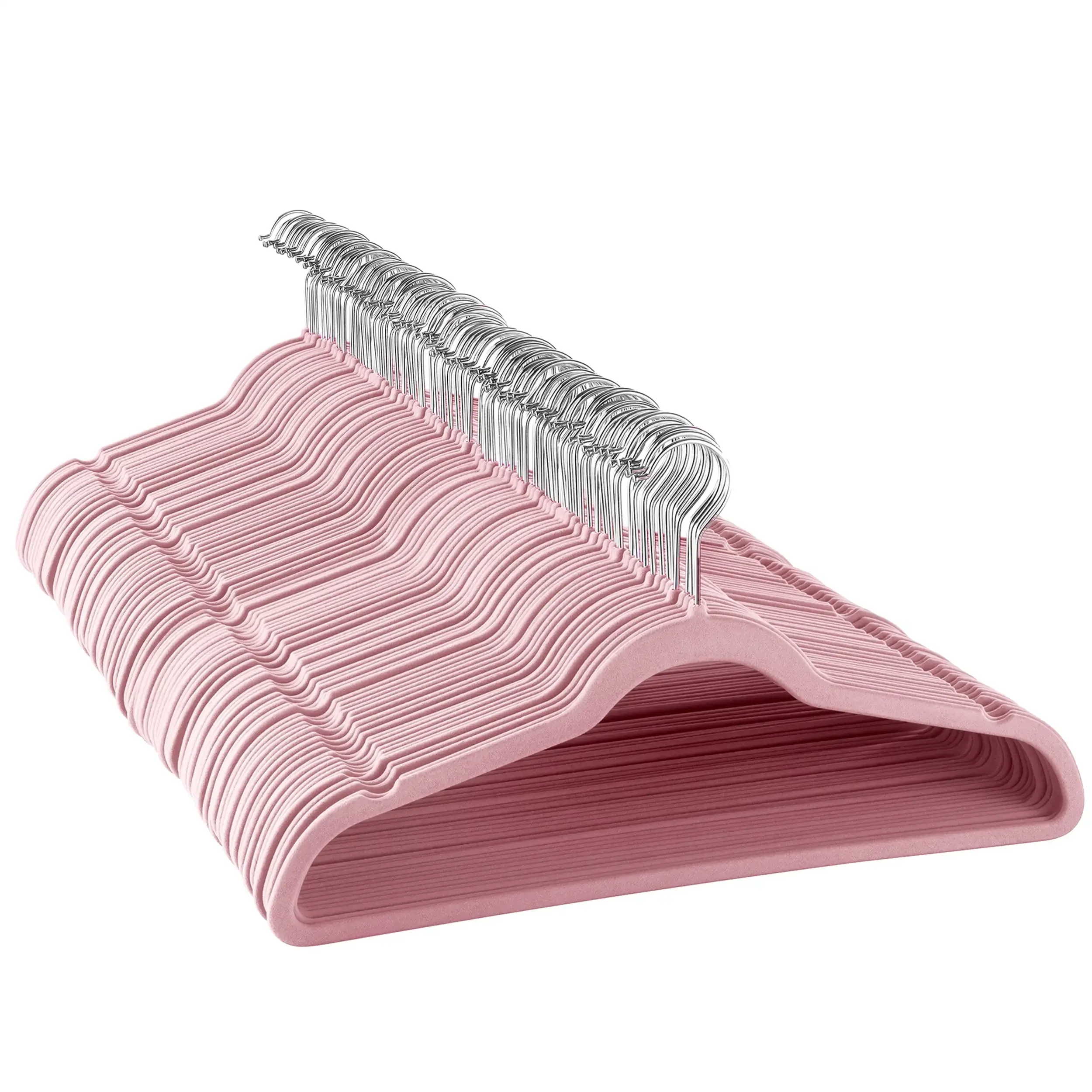 

Elama Home 100 шт. бархатные тонкие профильные сверхпрочные вешалки из войлока с поворотными крючками из нержавеющей стали в розовом цвете