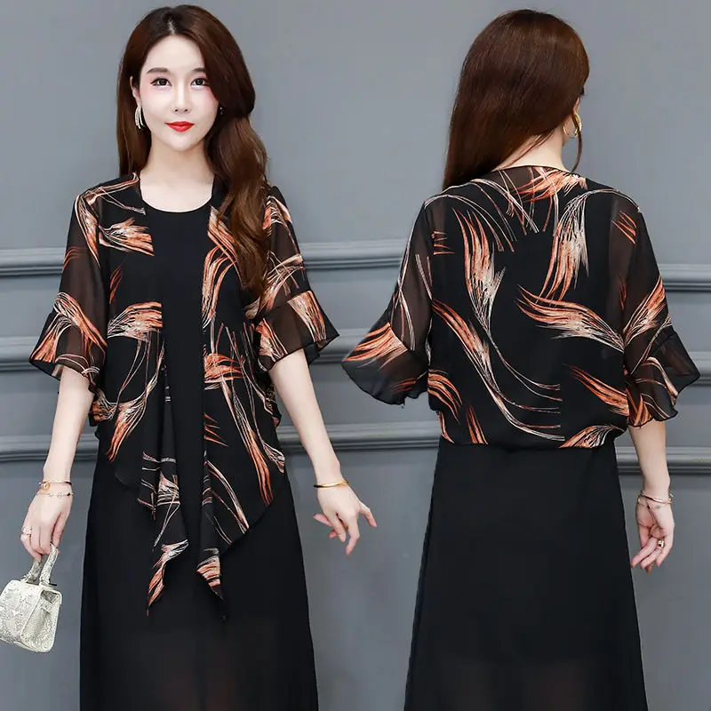 

Женская шифоновая блузка с коротким рукавом, Свободная Повседневная Блузка с завязкой на талии, элегантная летняя блузка, E20, 2023