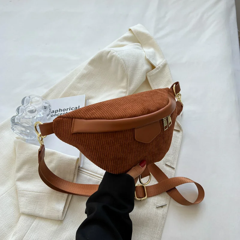 Стильные вельветовые поясные сумки в вертикальную полоску для женщин элегантная