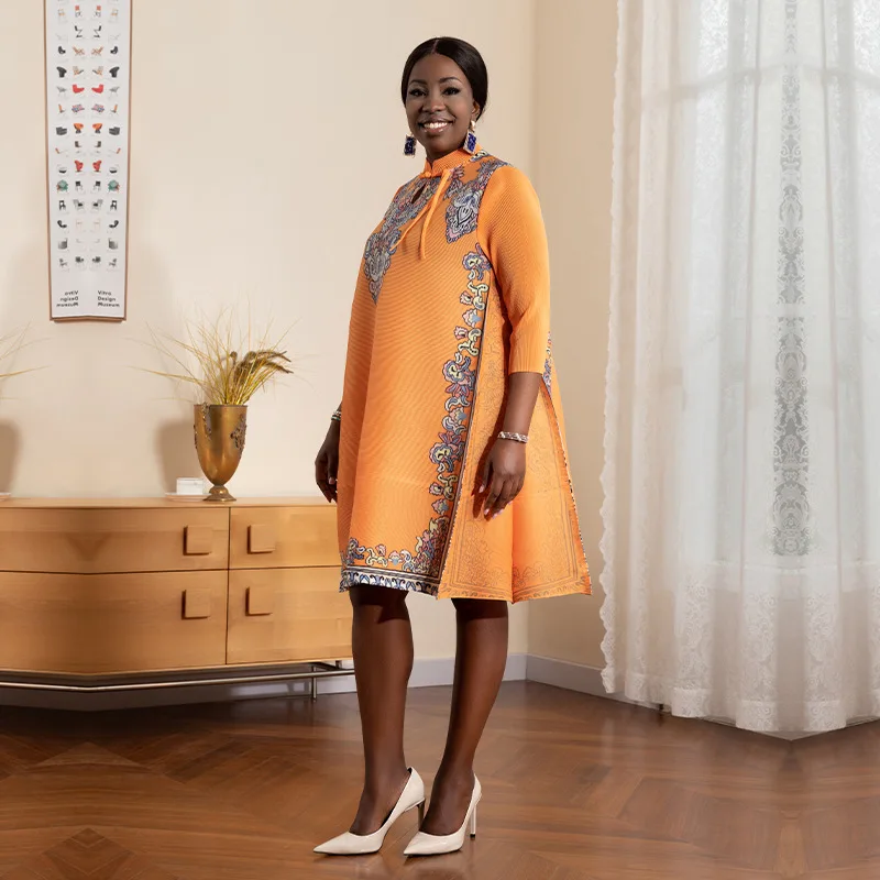 Женское платье с принтом GGHK Miyake в стиле кантри яркое китайском 2023