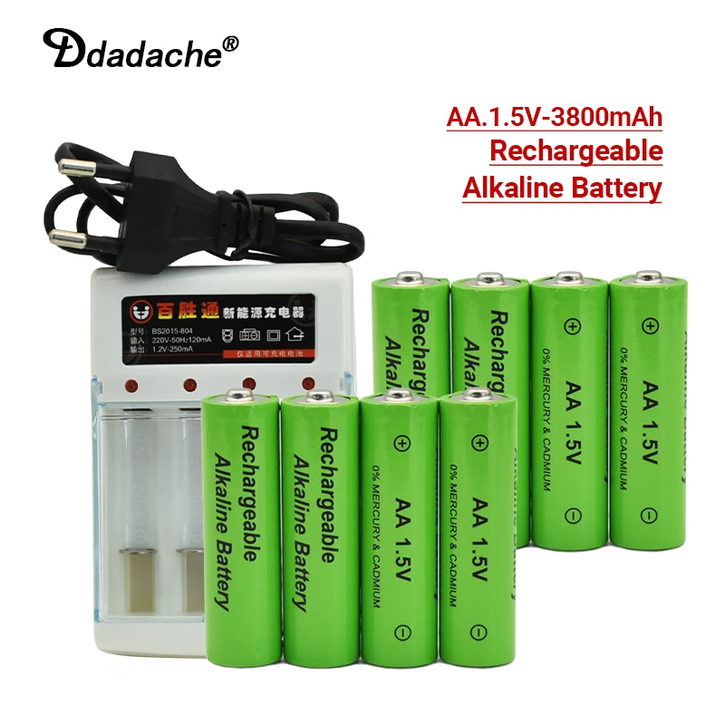 

100% highquality rechargeable battery AA 1.5V 3800mah chargeable For Clock Toys Flashlight Remote Control Camera battery+charger
